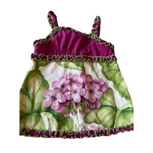 Trish Scully Girls Toddler Dress 6 Purple Green Floral Cotton Tiered Ruffle VTG